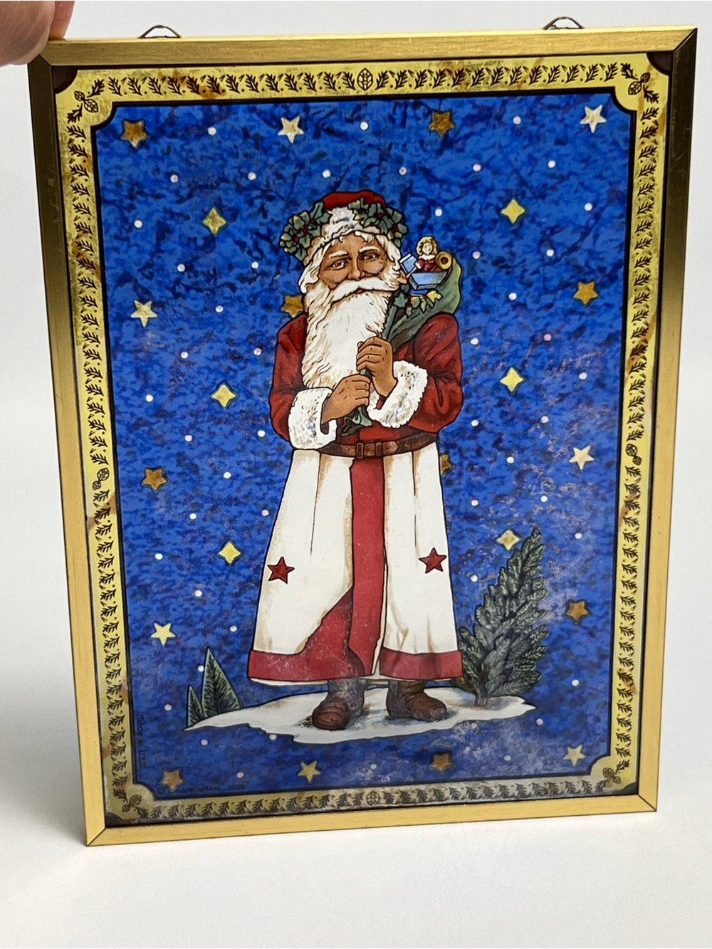 Vintage Santa Kris Kringle Stained Glass Window Catcher Missing chain hanger
